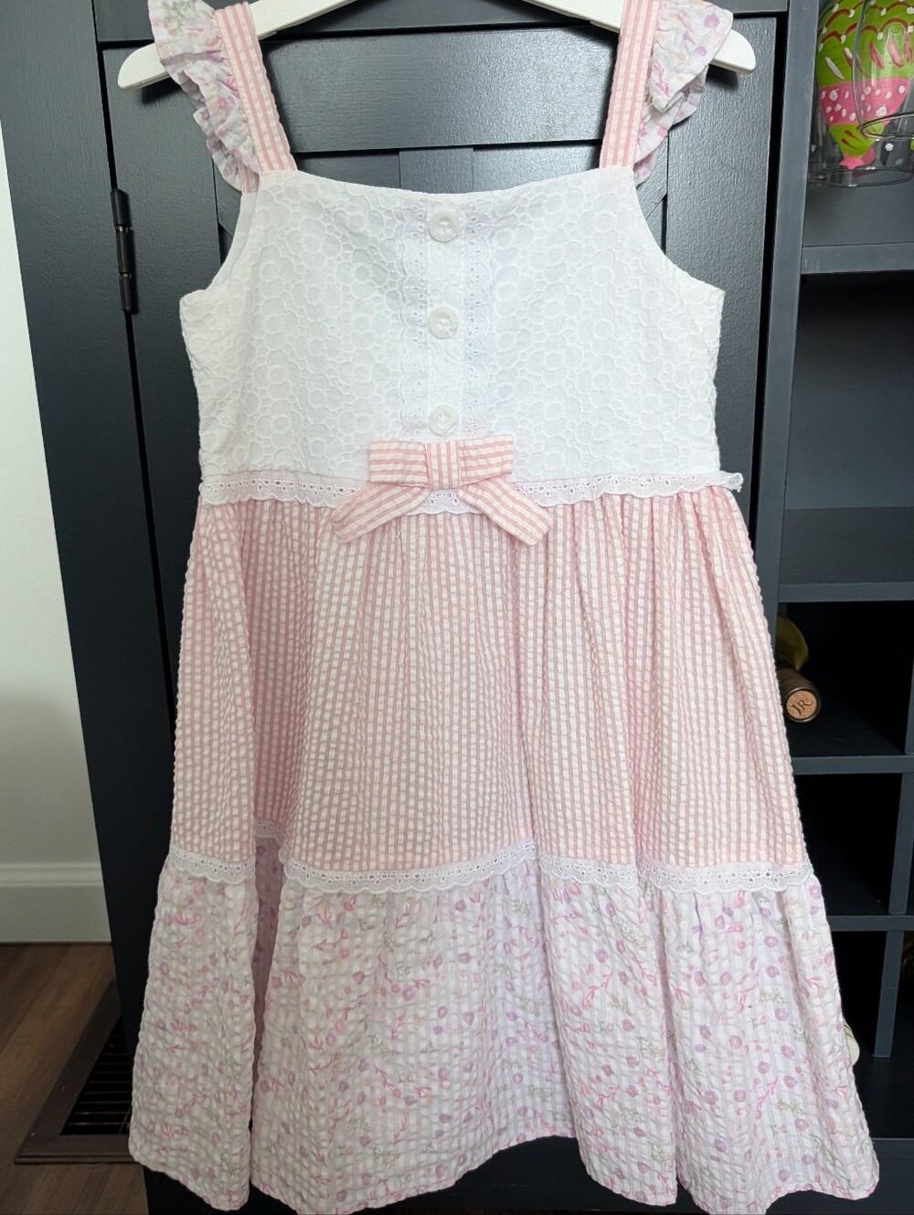 Blueberi Boulevard White Dress with Light Pink Accents